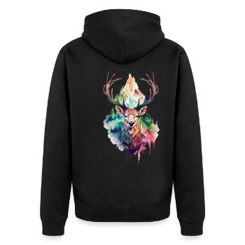 Cerf Cerf Bois animal Nature Forêt Montagnes sauvages - Veste à capuche bio Premium Unisexe - noir - Dos - Nico (187cm)