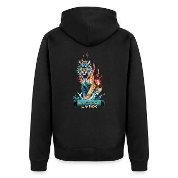 Mystischer Luchs: Wächter des Wassers und des Feuers - Unisex Premium Bio Zip Hoodie - Schwarz - Hinten - Nico (187cm)