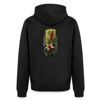 Tropical Elegance : fusion d’hibiscus et d’héliconie - Veste à capuche bio Premium Unisexe - noir - Dos - Nico (187cm)