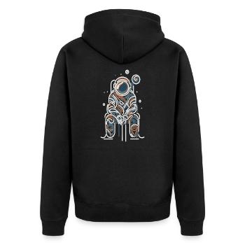 Kosmische Liebe - Linien-Astronaut - Unisex Premium Bio Zip Hoodie - Schwarz - Hinten - Nico (187cm)