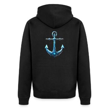 Küstendeern blauer Anker - Unisex Premium Bio Zip Hoodie - Schwarz - Hinten - Nico (187cm)