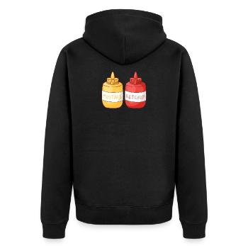Senf Ketchup - Unisex Premium Bio Zip Hoodie - Schwarz - Hinten - Nico (187cm)