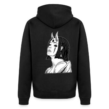 Schädel Skull Horror Skelett Halloween Geisha - Unisex Premium Bio Zip Hoodie - Schwarz - Hinten - Nico (187cm)