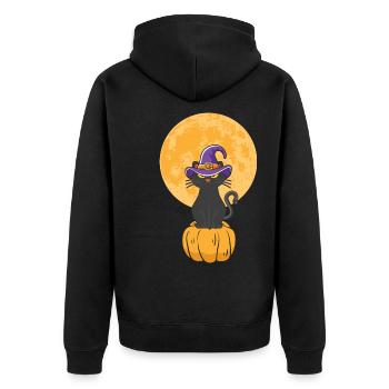 Halloween Katze Hexe - Unisex Premium Bio Zip Hoodie - Schwarz - Hinten - Nico (187cm)
