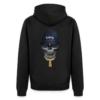 Cool skull Hip Hop Style lettering Leipzig - Unisex Premium Organic Zip Hoodie - black - Back - Nico (187cm)