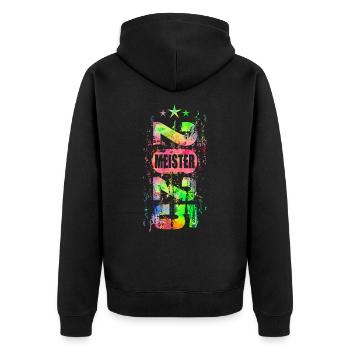 Meister 2025 bunt - Unisex Premium Bio Zip Hoodie - Schwarz - Hinten - Nico (187cm)