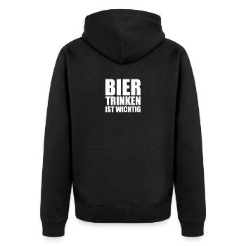 BIER TRINKEN IST WICHTIG - LUSTIGER SPRUCH - Unisex Premium Bio Zip Hoodie - Schwarz - Hinten - Nico (187cm)