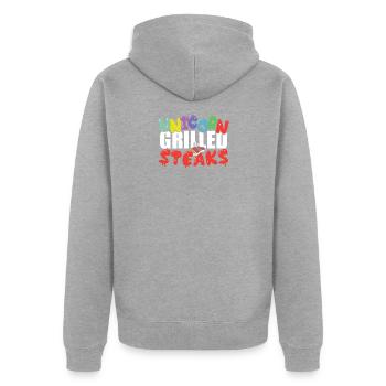 Einhorn Grillparty T-Shirt für Mann und Frau - Unisex Premium Bio Zip Hoodie - Grau meliert - Hinten - Nico (187cm)