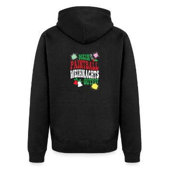 Paintball Weihnachten Outfit Paintballspieler XMAS - Unisex Premium Bio Zip Hoodie - Schwarz - Hinten - Nico (187cm)
