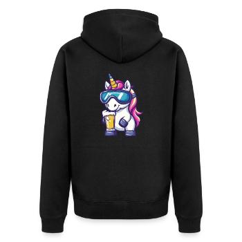 Einhorn Apres Ski Bier - Unisex Premium Bio Zip Hoodie - Schwarz - Hinten - Nico (187cm)