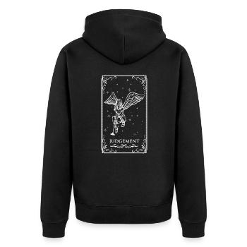 URTEIL TarotKarte - Unisex Premium Bio Zip Hoodie - Schwarz - Hinten - Nico (187cm)