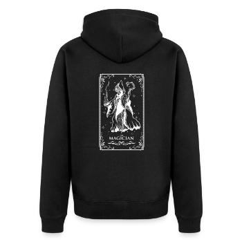Tarotkarte Der MAGIER - Unisex Premium Bio Zip Hoodie - Schwarz - Hinten - Nico (187cm)