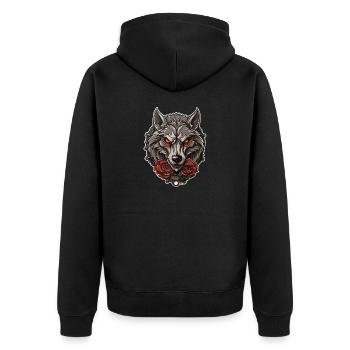 Gothic Wolf Rosen Illustration - Mystische Tierwelt - Unisex Premium Bio Zip Hoodie - Schwarz - Hinten - Nico (187cm)