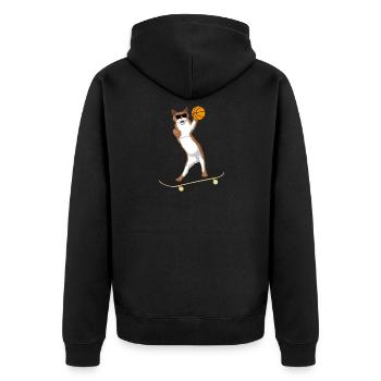 Cat Skateboard Basketball Skating Cat & Ball - Unisex Premium Organic Zip Hoodie - black - Back - Nico (187cm)