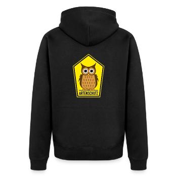 Alte Eule unter Artenschutz - Unisex Premium Bio Zip Hoodie - Schwarz - Hinten - Nico (187cm)