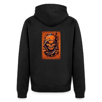 Halloween Grim Reaper & Pumpkin - Dark - Unisex Premium Organic Zip Hoodie - black - Back - Nico (187cm)