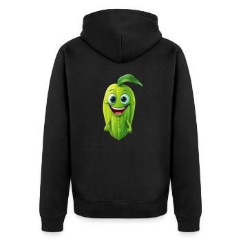 Kawaii Gemüse-Träumchen: Gurke, Grüner Kürbis & Zu - Unisex Premium Bio Zip Hoodie - Schwarz - Hinten - Nico (187cm)