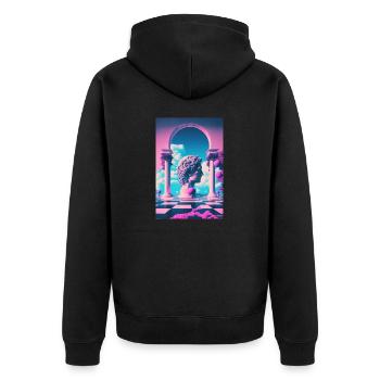 Eine Vaporwave Erkundung von Schönheit und Antike - Unisex Premium Bio Zip Hoodie - Schwarz - Hinten - Nico (187cm)
