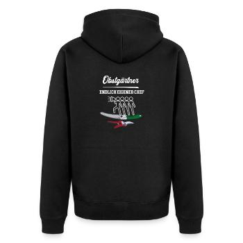 Obstgärtner Endlich Eigener Chef Gärtnerei Meister - Unisex Premium Bio Zip Hoodie - Schwarz - Hinten - Nico (187cm)