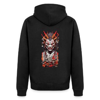 Oni Demon Japan Art Retro Design Style - Unisex Premium Organic Zip Hoodie - black - Back - Nico (187cm)
