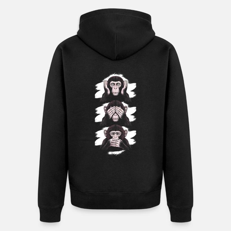 3 Affen - Unisex Premium Bio Zip Hoodie - Schwarz