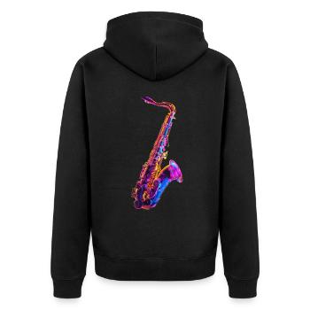 Saxophon - Unisex Premium Bio Zip Hoodie - Schwarz - Hinten - Nico (187cm)