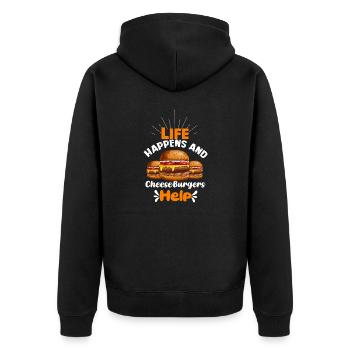 life happens and cheeseburgers help - Unisex Premium Bio Zip Hoodie - Schwarz - Hinten - Nico (187cm)