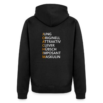 Joachim Name Geschenk - Unisex Premium Bio Zip Hoodie - Schwarz - Hinten - Nico (187cm)