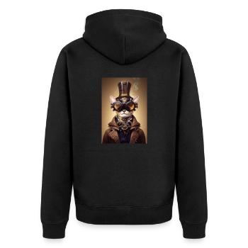 Cat Steampunk Engineer Glasses - Unisex Premium Organic Zip Hoodie - black - Back - Nico (187cm)