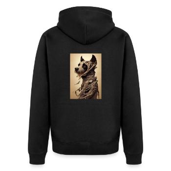 Hund Mumie Wüste Sand - Unisex Premium Bio Zip Hoodie - Schwarz - Hinten - Nico (187cm)