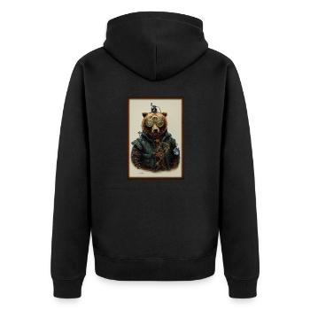 Steampunk-Bär - Unisex Premium Bio Zip Hoodie - Schwarz - Hinten - Nico (187cm)