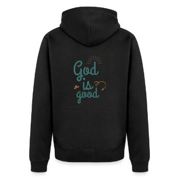 God is good - Unisex Premium Bio Zip Hoodie - Schwarz - Hinten - Nico (187cm)