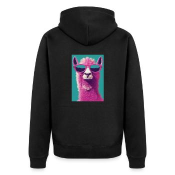 Lama Pink Glasses - Unisex Premium Organic Zip Hoodie - black - Back - Nico (187cm)