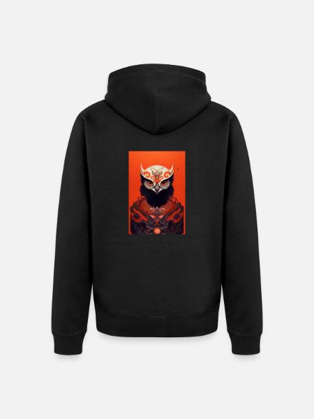 Owl Japanese Red Samurai - Unisex Premium Organic Zip Hoodie - black