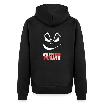 Just a little closer please, komm näher bitte - Unisex Premium Bio Zip Hoodie - Schwarz - Hinten - Nico (187cm)