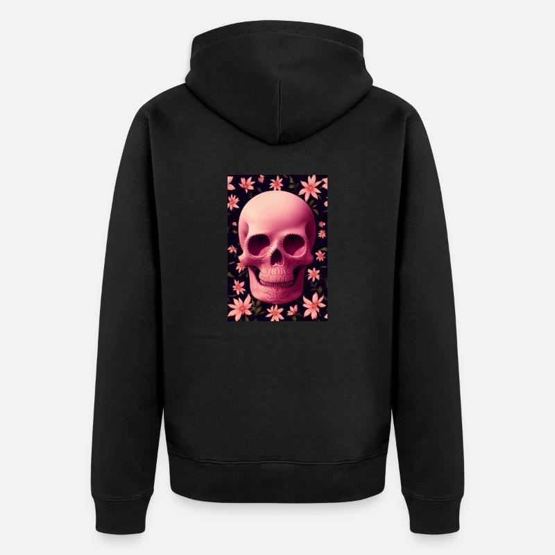 Fleurs de crâne rose - Veste à capuche bio Premium Unisexe - noir