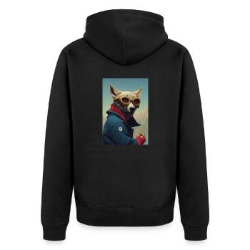 Wolf Flieger Cool Brille - Unisex Premium Bio Zip Hoodie - Schwarz - Hinten - Nico (187cm)
