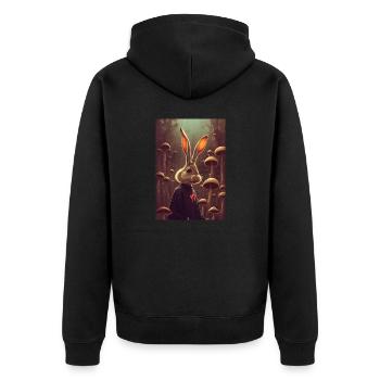 Rabbit Forest Wonderland Mushrooms Hiking - Unisex Premium Organic Zip Hoodie - black - Back - Nico (187cm)