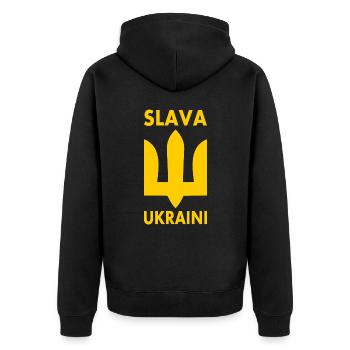 Slava ukraini - Unisex Premium Bio Zip Hoodie - Schwarz - Hinten - Nico (187cm)