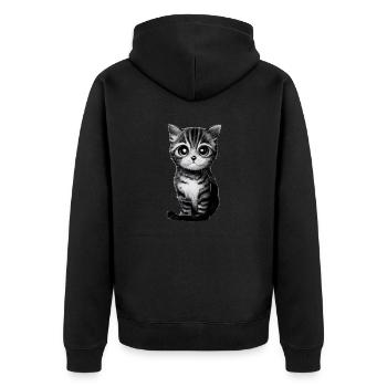 Gezeichnete Katze - Unisex Premium Bio Zip Hoodie - Schwarz - Hinten - Nico (187cm)