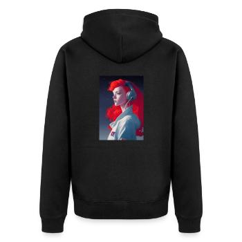Mädchen Weltall Headset Fantasy Rote Haare - Unisex Premium Bio Zip Hoodie - Schwarz - Hinten - Nico (187cm)