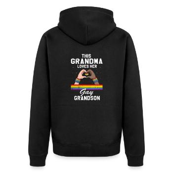This GRANDMA Loves Her Gay Son Retro Vintage Pride - Unisex Premium Organic Zip Hoodie - black - Back - Nico (187cm)