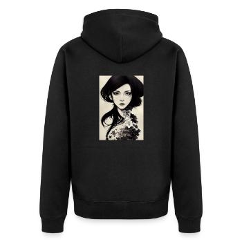 Femme japonaise peinte à l’encre noire - Veste à capuche bio Premium Unisexe - noir - Dos - Nico (187cm)