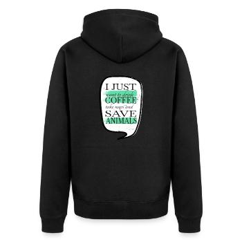 present cat caffeine office geek black - Unisex Premium Bio Zip Hoodie - Schwarz - Hinten - Nico (187cm)