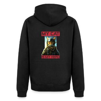My cat as a pet is my hero as a pilot - Unisex Premium Organic Zip Hoodie - black - Back - Nico (187cm)