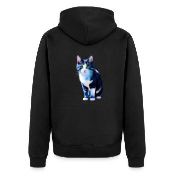 Domestic short-haired cat waits for owner - Unisex Premium Organic Zip Hoodie - black - Back - Nico (187cm)