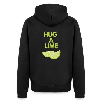 HUG A LIME - Unisex Premium Organic Zip Hoodie - black - Back - Nico (187cm)