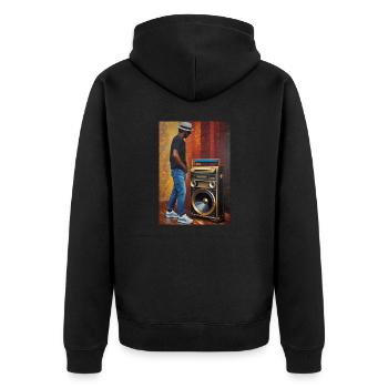 Old School Ghettoblaster - Unisex Premium Bio Zip Hoodie - Schwarz - Hinten - Nico (187cm)