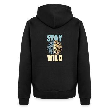 Löwe / Stay wild / Tier / Sternezeichen / Dominaz - Unisex Premium Bio Zip Hoodie - Schwarz - Hinten - Nico (187cm)