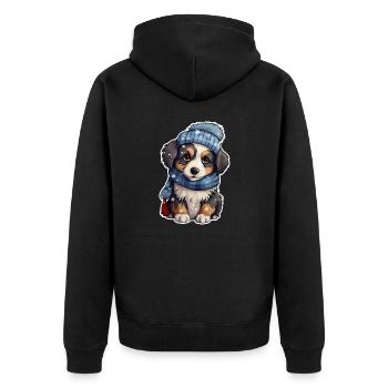 Cute puppy in winter - Unisex Premium Organic Zip Hoodie - black - Back - Nico (187cm)